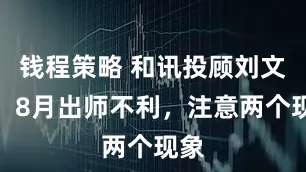 钱程策略 和讯投顾刘文博：8月出师不利，注意两个现象